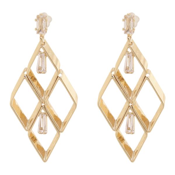 SODAJO OPEN GEOMETRIC RHOMBUS CRYSTAL CUT GOLD DIPPED EARRING