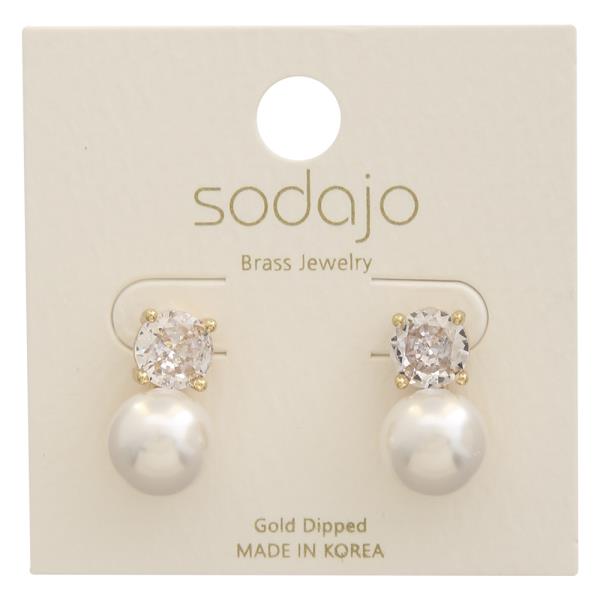 SODAJO ROUND CRYSTAL PEARL GOLD DIPPED EARRING