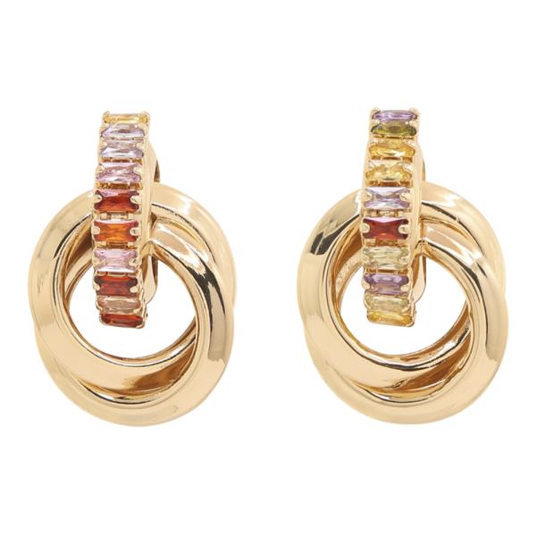 SODAJO INTERLOCKING DOUBLE HOOP BAGUETTE CUT CRYSTALS GOLD DIPPED EARRING