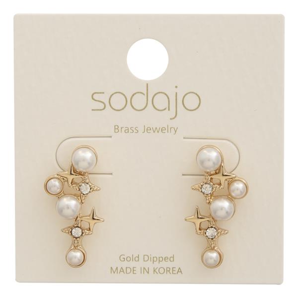SODAJO SPARKLING STAR PEARL CHARM DROP GOLD DIPPED EARRING