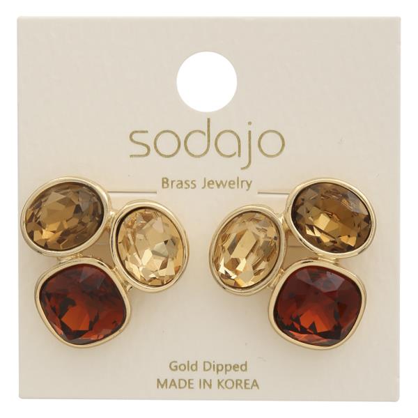 SODAJO TRIPLE COLOR CRYSTAL GEOMETRIC GOLD DIPPED EARRING