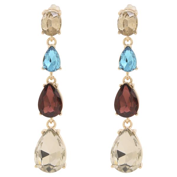 SODAJO MULTI COLOR CRYSTAL LINEAR TEARDROP GOLD DIPPED EARRING