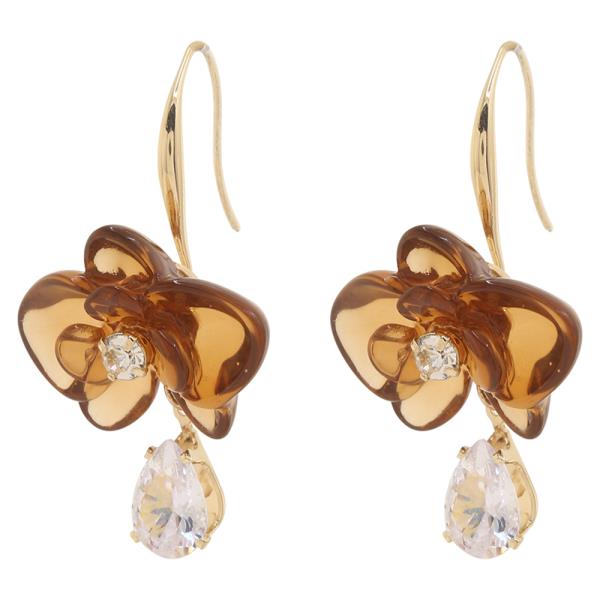 SODAJO FLOWER CRYSAL TEAR DROP GOLD DIPPED EARRING