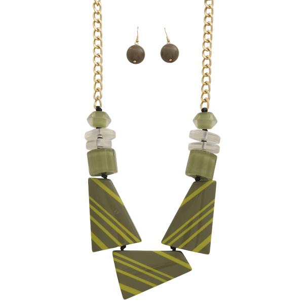 GEOMETRIC STRIPE DESIGN STATEMENT NECKLACE EARRING SET