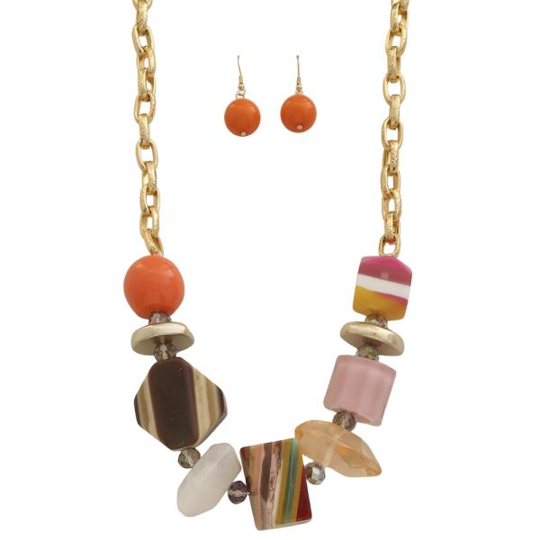 MULTI MIX COLOR RESIN CHUNKY STATEMENT NECKLACE EARRING SET
