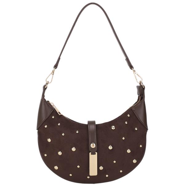 MODERN CHIC STUDDED CURVE SHOULDER BAG