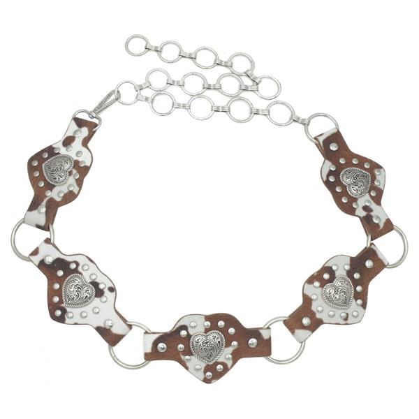 HEART CONCHO PIN STUD LINK DISC COW PRINT BELT