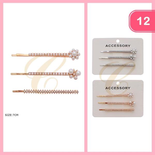 PEARL RHINESTONE HAIR PINS (12 UNITS)