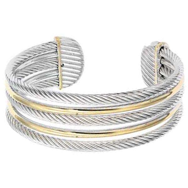 14K GOLD PLATED TWO TONE HINGED BANGLE BRACELET