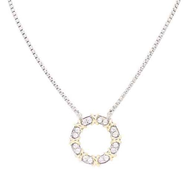 14K GOLD PLATED TWO TONE CZ HOOP PENDANT NECKLACE