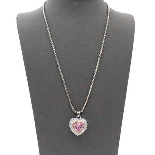 TWO TONE PLATED CZ HEART PENDANT NECKLACE