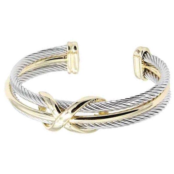 14K GOLD PLATED TWO TONE CUFF CABLE BRACELET
