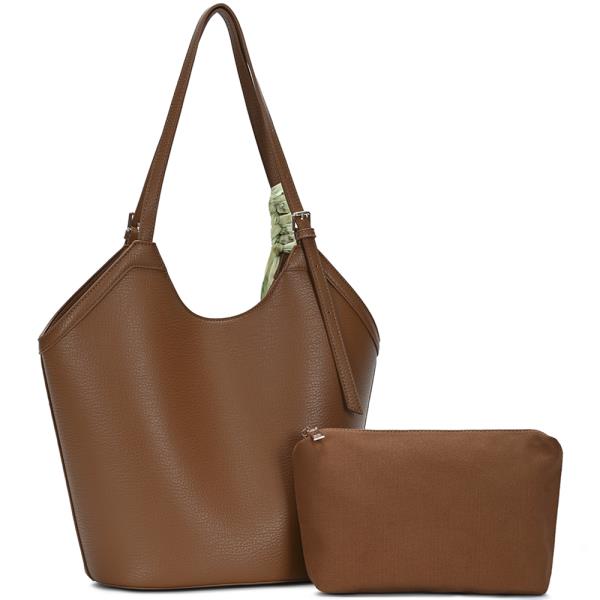 2IN1 TEXTURED SHOULDER TOTE BAG W POUCH SET