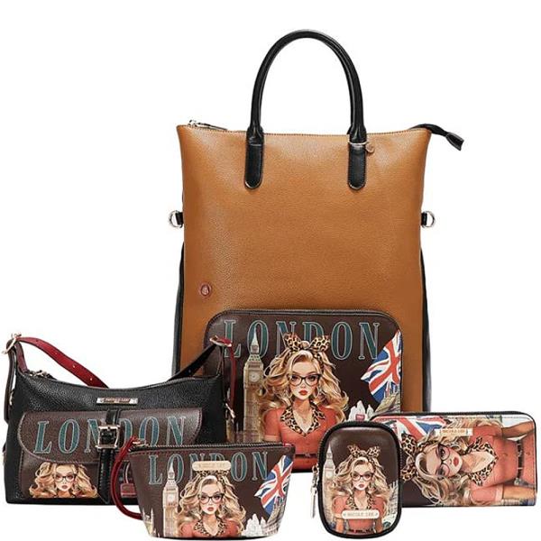 NICOLE LEE LONDON EYE CONVERTIBLE BACKPACK 5PC BAG SET