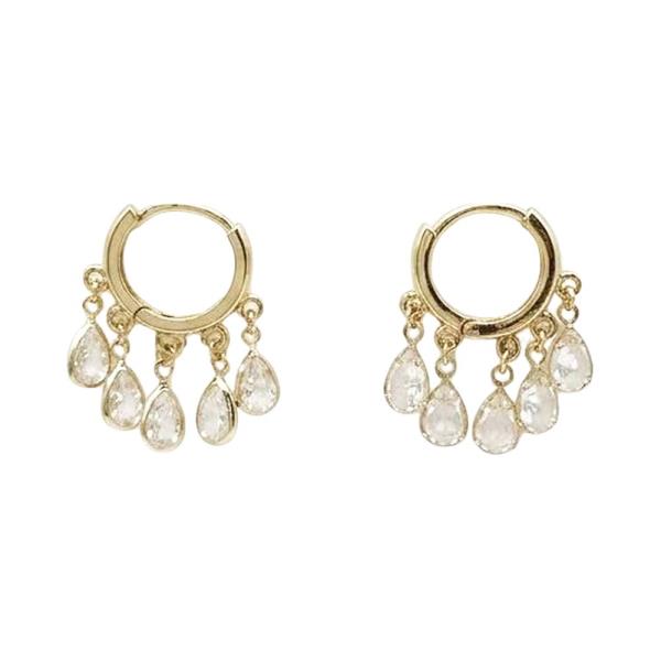 GOLD DIPPED TEAR DROP CZ DROP HUGGIE EARRING