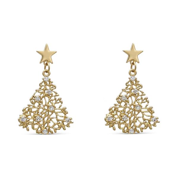 GOLD DIPPED BRASS CHRISTMAS TREE EARRING