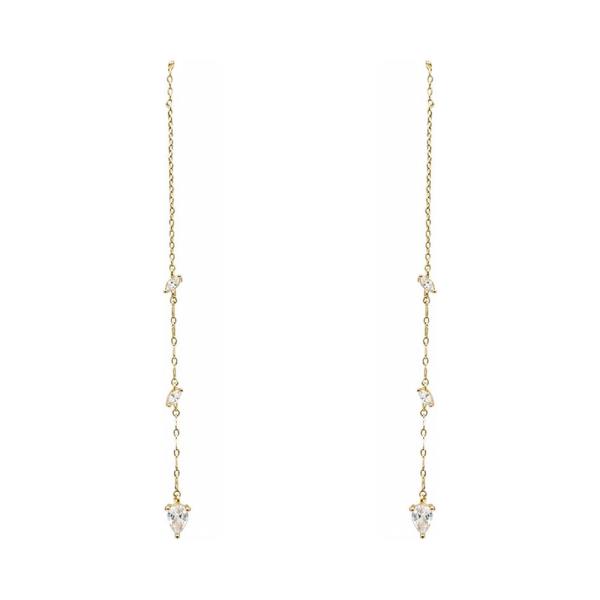 GOLD DIPPED LONG CUBIC DROP CHAIN EARRING