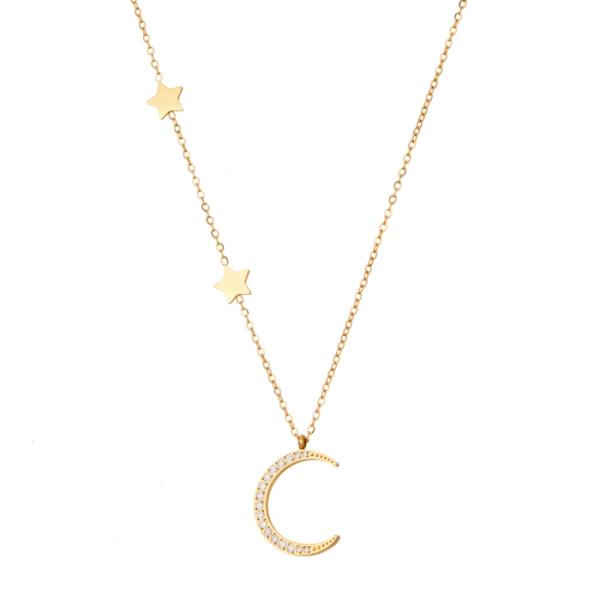 SECRET BOX  STAINLESS STEEL CRESCENT STAR NECKLACE
