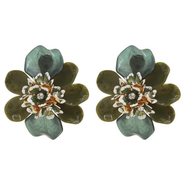 ENAMEL RHINESTONE LAYERED FLOWER STATEMENT STUD EARRING