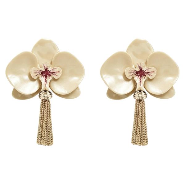 ENAMEL ORCHID CHAIN TASSEL DROP EARRING