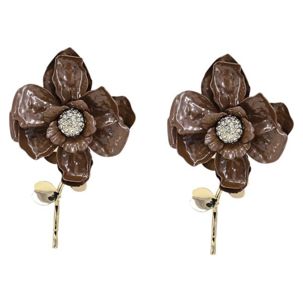 RHINESTONE ENAMEL FLOWER STEM STATEMENT STUD EARRING