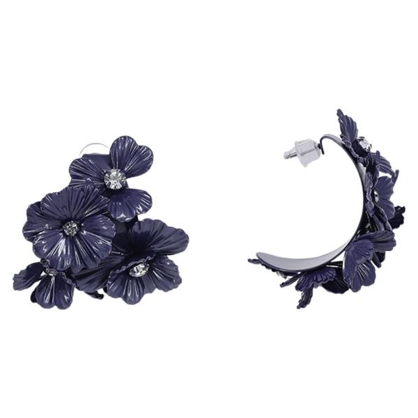 RHINESTONE ENAMEL FLORAL STATEMENT HOOP EARRING