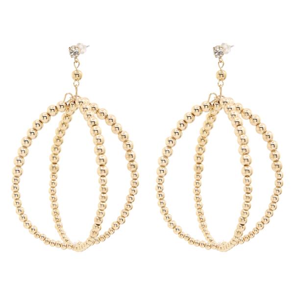 METAL BEADED OPEN CIRCLE DANGLE EARRING