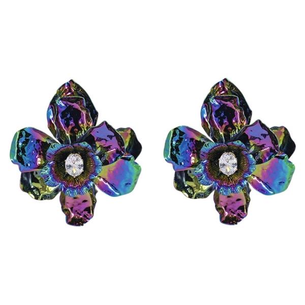 RHINESTONE ENAMEL FLOWER STATEMENT STUD EARRING