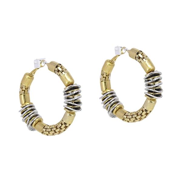 TWO TONE METAL RING PUFFY HOOP EARRING