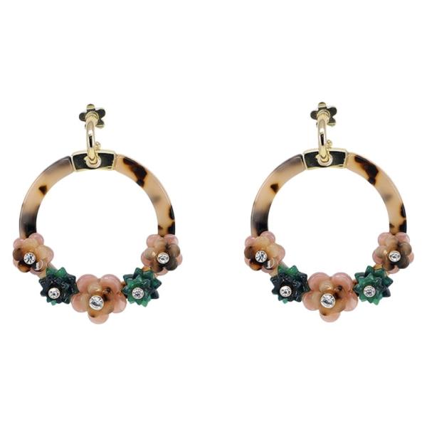 RESIN FLORAL OPEN CIRCLE DANGLE EARRING