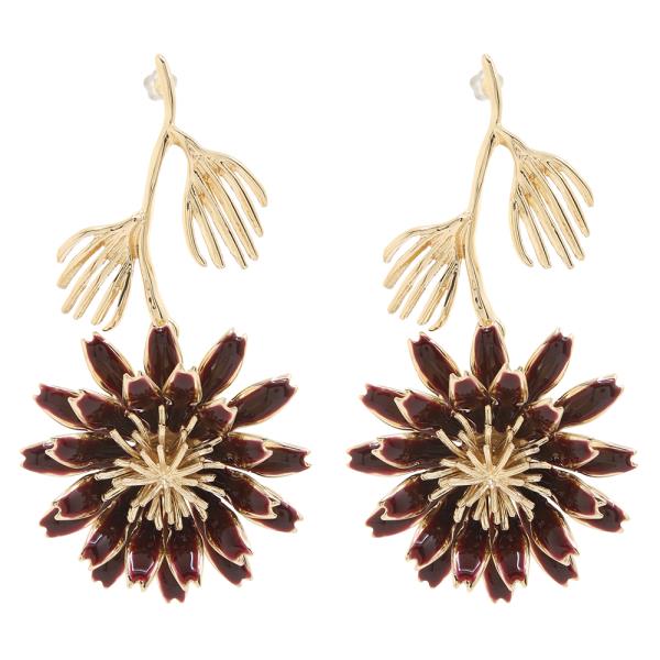 METAL FLORAL LEAF DROP EARRING