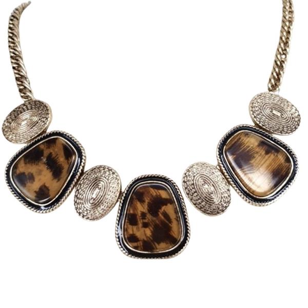 METAL ANIMAL PRINT GEOMETRIC STATEMENT NECKLACE