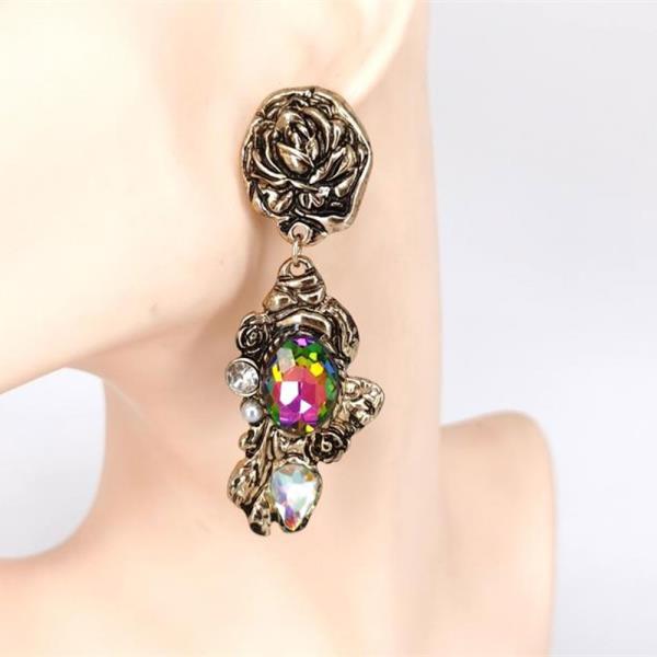 RHINESTONE ROSE DANGLE EARRING