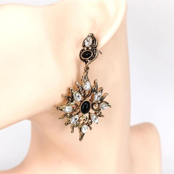 RHINESTONE METAL DANGLE EARRING