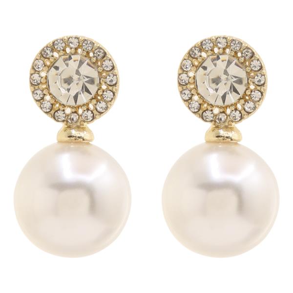 CRYSTAL STONE PEARL POST EARRING