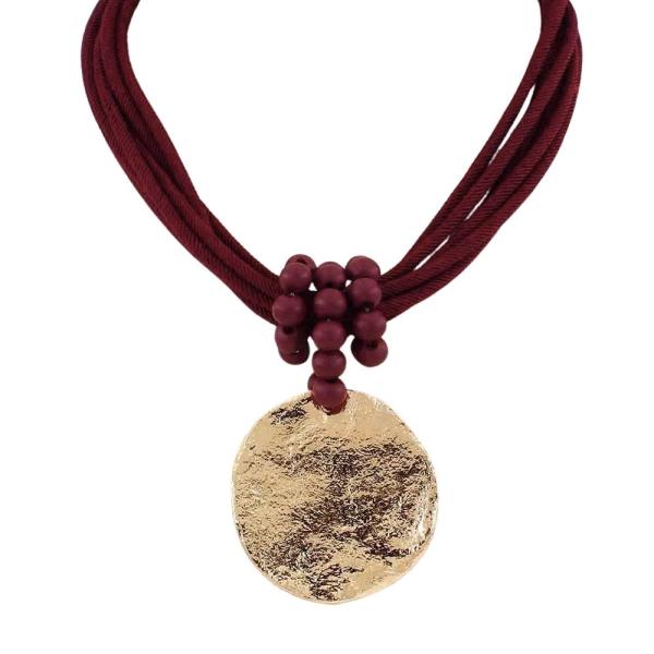 METAL RESIN MULTI STRAND BEADED DISC PENDANT CORD NECKLACE