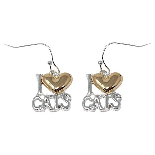 METAL I LOVE CATS DANGLE EARRING