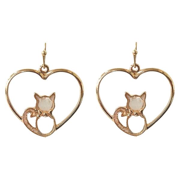 METAL HEART CAT DANGLE EARRING