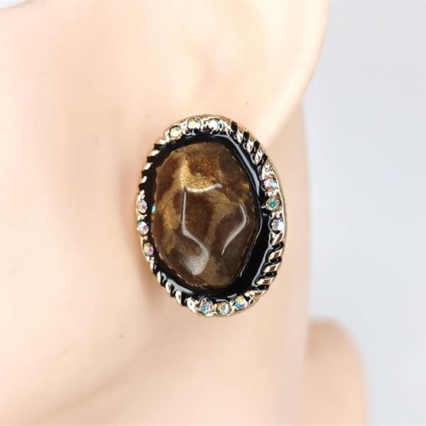 RHINESTONE CRYSTAL STONE OVAL STATEMENT STUD EARRING