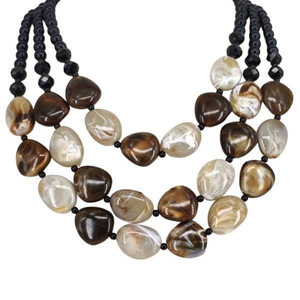 RESIN MULTI STRAND CHUNKY BEADED STATEMENT NECKLACE