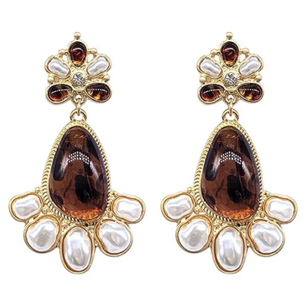 RESIN PEARL FLORAL CLUSTER STATEMENT DROP EARRING