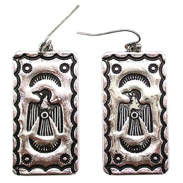 WESTERN THUNDERBIRD RECTANGLE CONCHO EARRING