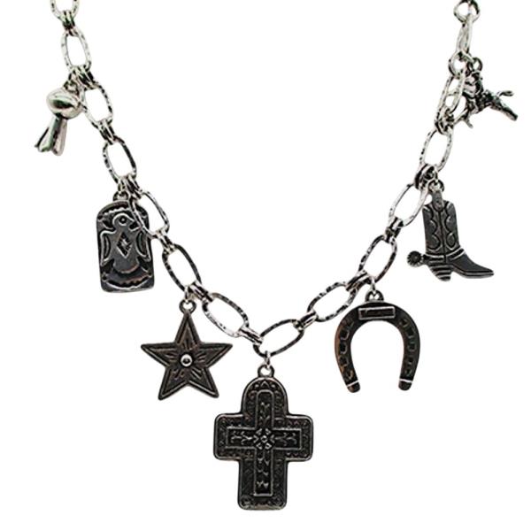 WESTERN ETCHED CROSS CHARM NECKLACE