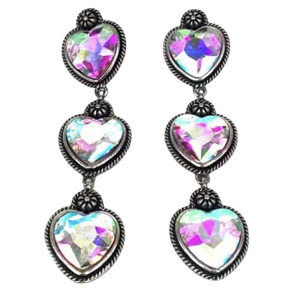 CRYSTAL 3 DANGLE HEART EARRING