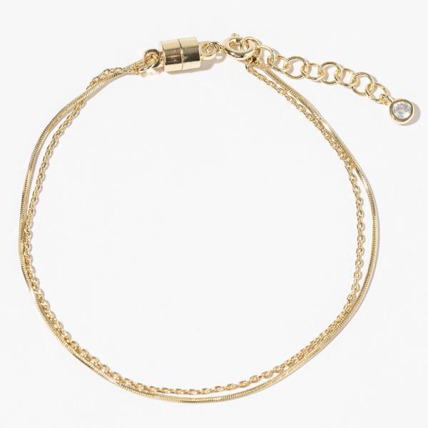 METAL TWO STRAND LAYERED CHAIN BRACELET