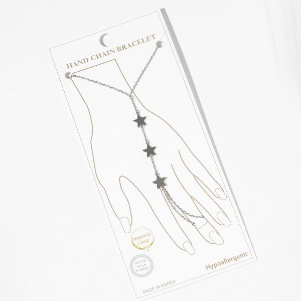 GOLD DIPPED METAL STAR MULTI CHARM HAND CHAIN BRACELET