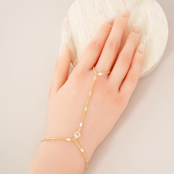 METAL RHINESTONE BEADED HAND CHAIN BRACELET