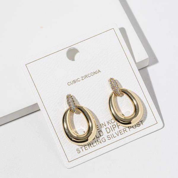 GOLD DIPPED CZ DOUBLE OPEN TEARDROP DANGLE EARRING