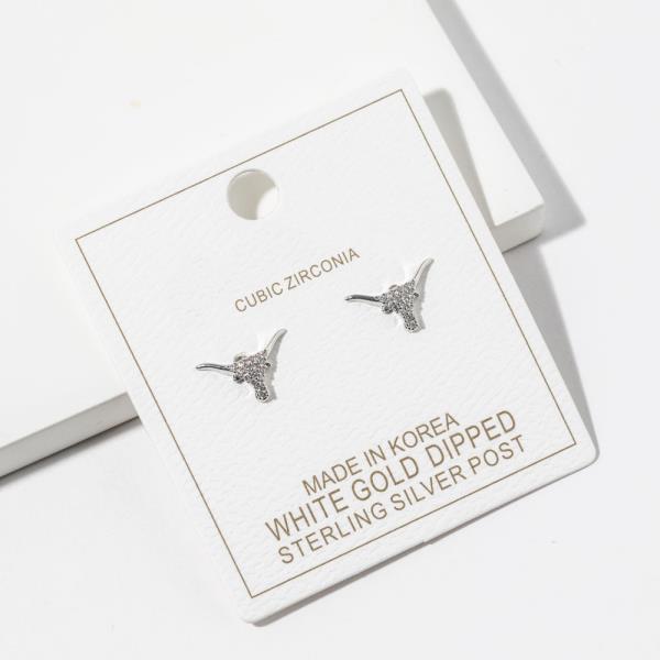 GOLD DIPPED CZ WESTERN BULL SKULL STUD EARRING
