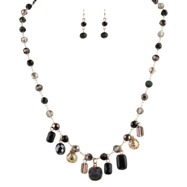 FACETED BEAD MULTI CHARM NECKLACE EARRING SET